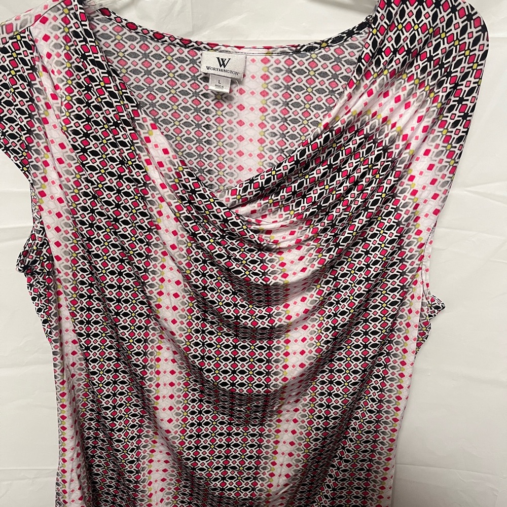 Worthington Pink and Black Geometric Blouse